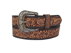 Genuine Leather Western Hand Tooled and Hand Finished Belt with Removable Buckle 30IS006