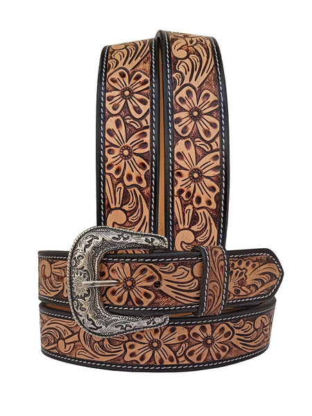 Genuine Leather Western Hand Tooled and Hand Finished Belt with Removable Buckle 30IS006