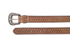 Genuine Leather Western Hand Tooled and Hand Finished Belt with Removable Buckle 30IS007