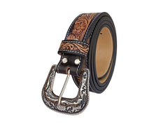 Genuine Leather Western Hand Tooled and Hand Painted Floral Belt  with Removable Buckle 30IS010