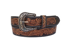 Genuine Leather Western Hand Tooled and Hand Painted Floral Belt  with Removable Buckle 30IS010