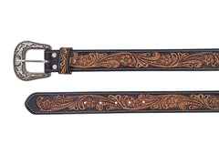 Genuine Leather Western Hand Tooled and Hand Painted Floral Belt  with Removable Buckle 30IS010