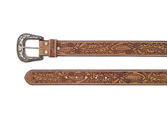 Genuine Leather Western Hand Tooled and Hand Painted Floral Belt  with Removable Buckle 30IS011