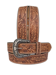 Genuine Leather Western Hand Tooled and Hand Painted Floral Belt  with Removable Buckle 30IS011