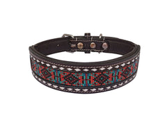 Western Style Beaded and Tooled Leather Dog Collar With Padded Soft Lining 10IS017