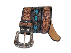 Handmade Western Beaded Belt Heavy Duty Full-Grain Leather Unisex with Removable Buckle  30IS115