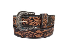 Western Floral Tooled Leather Belt  For Boys, Girls and small Size people with Removable Buckle 40IS001