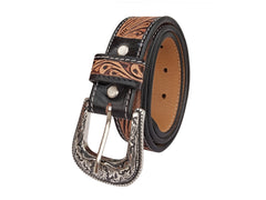 Western Floral Tooled Leather Belt  For Boys, Girls and small Size people with Removable Buckle 40IS003