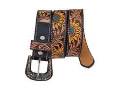 Western Floral Tooled Leather Belt  For Boys, Girls and small Size people with Removable Buckle 40IS004