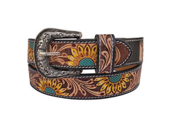 Western Floral Tooled Leather Belt  For Boys, Girls and small Size people with Removable Buckle 40IS004