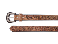 Western Tooled Leather Belt  For Boys, Girls and small Size people with Removable Buckle 40IS005