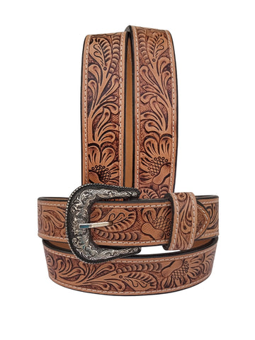 Western Tooled Leather Belt  For Boys, Girls and small Size people with Removable Buckle 40IS005