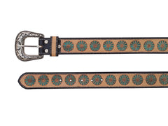 Genuine Leather Western Hand Tooled and Hand Painted Floral Belt  with Removable Buckle 30IS005