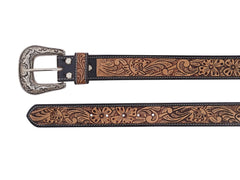 Genuine Leather Western Hand Tooled and Hand Finished Belt with Removable Buckle 30IS006