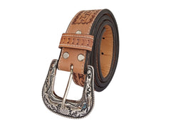 Genuine Leather Western Hand Tooled and Hand Finished Belt with Removable Buckle 30IS007