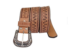 Genuine Leather Western Hand Tooled and Hand Finished Belt with Removable Buckle 30IS007