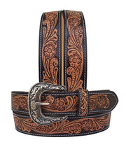 Genuine Leather Western Hand Tooled and Hand Painted Floral Belt  with Removable Buckle 30IS010