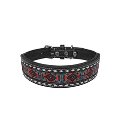 Western Style Beaded and Tooled Leather Dog Collar With Padded Soft Lining 10IS016