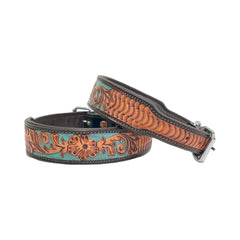 Western Style Hand Tooled Hand Finished Leather Dog Collar With Padded Soft Lining 10AB138