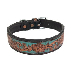 Western Style Hand Tooled Hand Finished Leather Dog Collar With Padded Soft Lining 10AB138