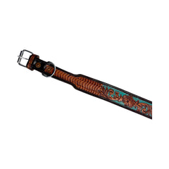 Western Style Hand Tooled Hand Finished Leather Dog Collar With Padded Soft Lining 10AB138