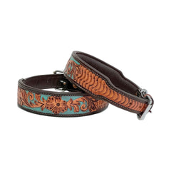 Western Style Hand Tooled Hand Finished Leather Dog Collar With Padded Soft Lining 10AB138