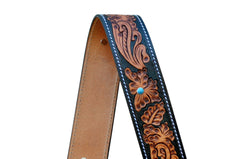 Premium Quality Personalizable Hand Tooled Leather Western Replacement Purse Strap or Camera Strap with Antique Brass Snaps S20AB504