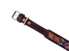 Western Style Beaded and Tooled Leather Dog Collar With Padded Soft Lining 10AB033