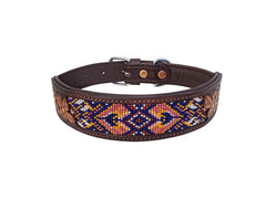 Western Style Beaded and Tooled Leather Dog Collar With Padded Soft Lining 10AB033