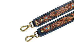 Premium Quality Personalizable Hand Tooled Leather Western Replacement Purse Strap or Camera Strap with Antique Brass Snaps S20AB504