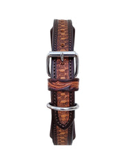 Western Style Beaded and Tooled Leather Dog Collar With Padded Soft Lining 10AB034