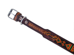 Western Style Beaded and Tooled Leather Dog Collar With Padded Soft Lining 10AB034