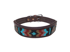 Western Style Beaded and Tooled Leather Dog Collar With Padded Soft Lining 10AB035