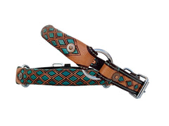 Western Style Hand Tooled Hand Finished Leather Dog Collar With Padded Soft Lining 10AB165