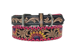 Western Style Hand Tooled Hand Finished Leather Dog Collar With Padded Soft Lining 10IS108