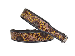 Western Style Hand Tooled Hand Finished Leather Dog Collar With Padded Soft Lining 10IS109