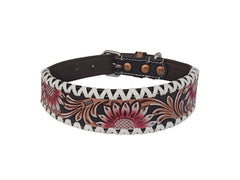 Western Style Hand Tooled Hand Finished Leather Dog Collar With Padded Soft Lining 10IS111