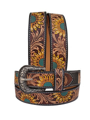 Western Floral Tooled Leather Belt  For Boys, Girls and small Size people with Removable Buckle 40IS004