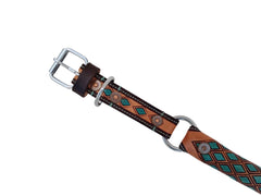 Western Style Hand Tooled Hand Finished Leather Dog Collar With Padded Soft Lining 10AB165