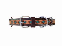 Western Style Hand Tooled Hand Finished Leather Dog Collar With Padded Soft Lining 10AB165