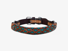 Western Style Hand Tooled Hand Finished Leather Dog Collar With Padded Soft Lining 10AB165