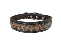 Western Style Hand Tooled Hand Finished Leather Dog Collar With Padded Soft Lining 10IS107