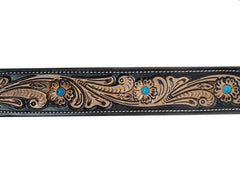 Western Style Hand Tooled Hand Finished Leather Dog Collar With Padded Soft Lining 10IS107