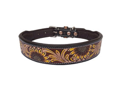 Western Style Hand Tooled Hand Finished Leather Dog Collar With Padded Soft Lining 10IS109