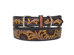 Western Style Hand Tooled Hand Finished Leather Dog Collar With Padded Soft Lining 10IS109