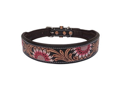 Western Style Hand Tooled Hand Finished Leather Dog Collar With Padded Soft Lining 10IS110