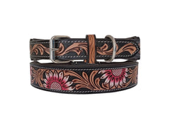 Western Style Hand Tooled Hand Finished Leather Dog Collar With Padded Soft Lining 10IS110