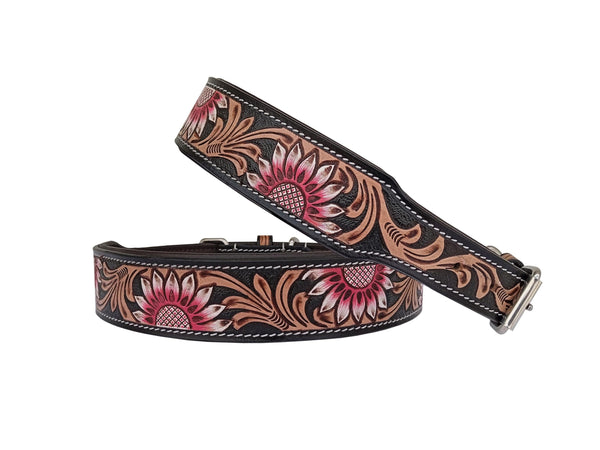 Western Style Hand Tooled Hand Finished Leather Dog Collar With Padded Soft Lining 10IS110