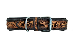 Western Style Beaded and Tooled Leather Dog Collar With Padded Soft Lining 10AB003