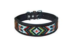 Western Style Beaded and Tooled Leather Dog Collar With Padded Soft Lining 10AB003